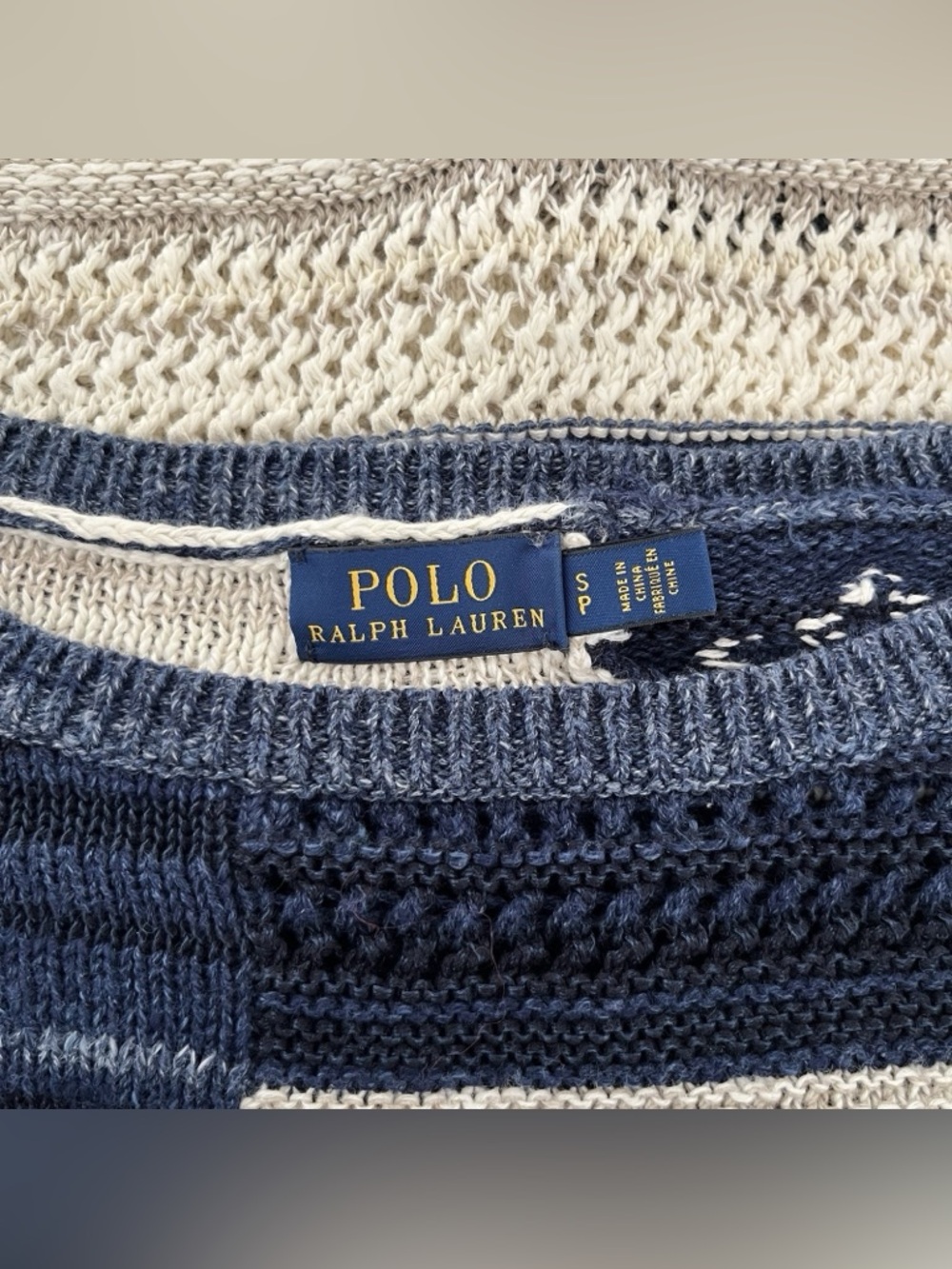 Polo Ralph Lauren Women’s Open Knit Sweater S Petite Stars Stripe Blue Preppy - Picture 5 of 6